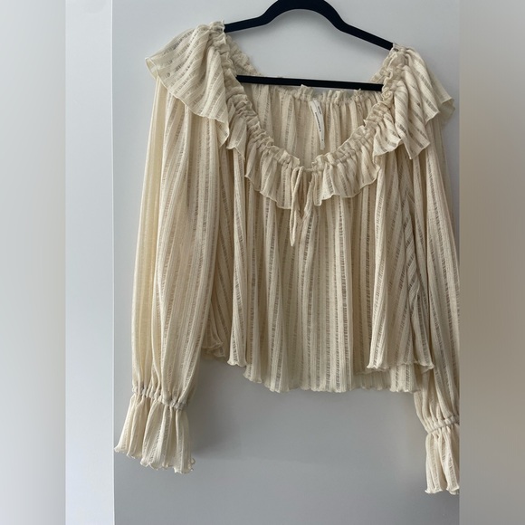 Anthropologie long sleeve sheer cropped tie blouse - Picture 4 of 7